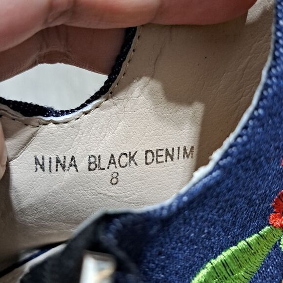 Vintage Havana Nina Black Denim Floral Embroidered Gladiator Sandal Size 8 Blue - Picture 13 of 15